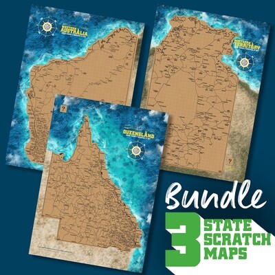 A3 BUNDLE: Across the Top. Western Australia, Northern Territory &amp; Queensland Scratch Maps