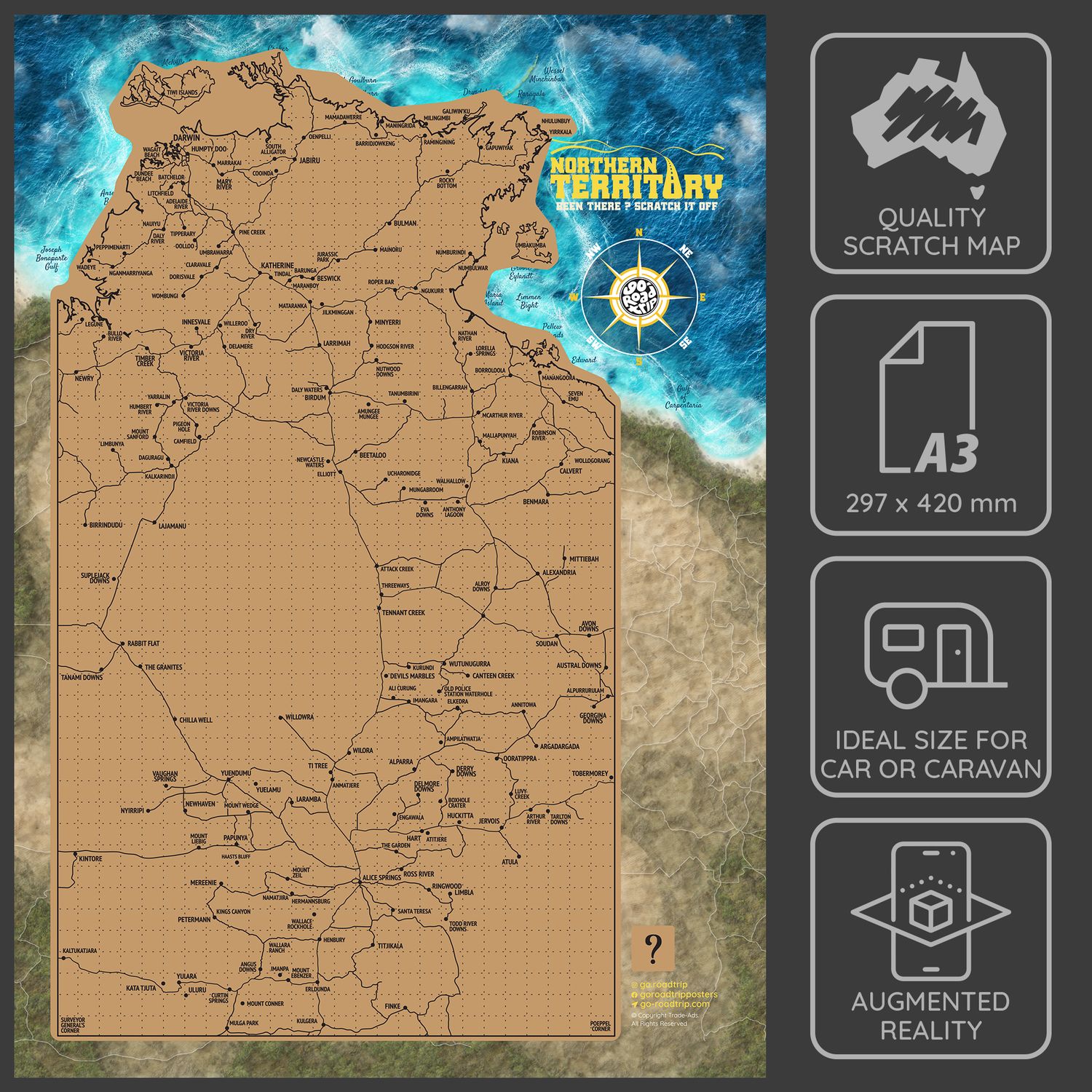A3 Northern Territory Scratch Map poster