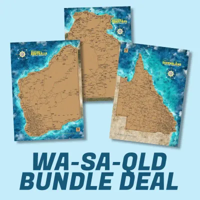 A3 BUNDLE: Across the Top. Western Australia, Northern Territory &amp; Queensland Scratch Maps