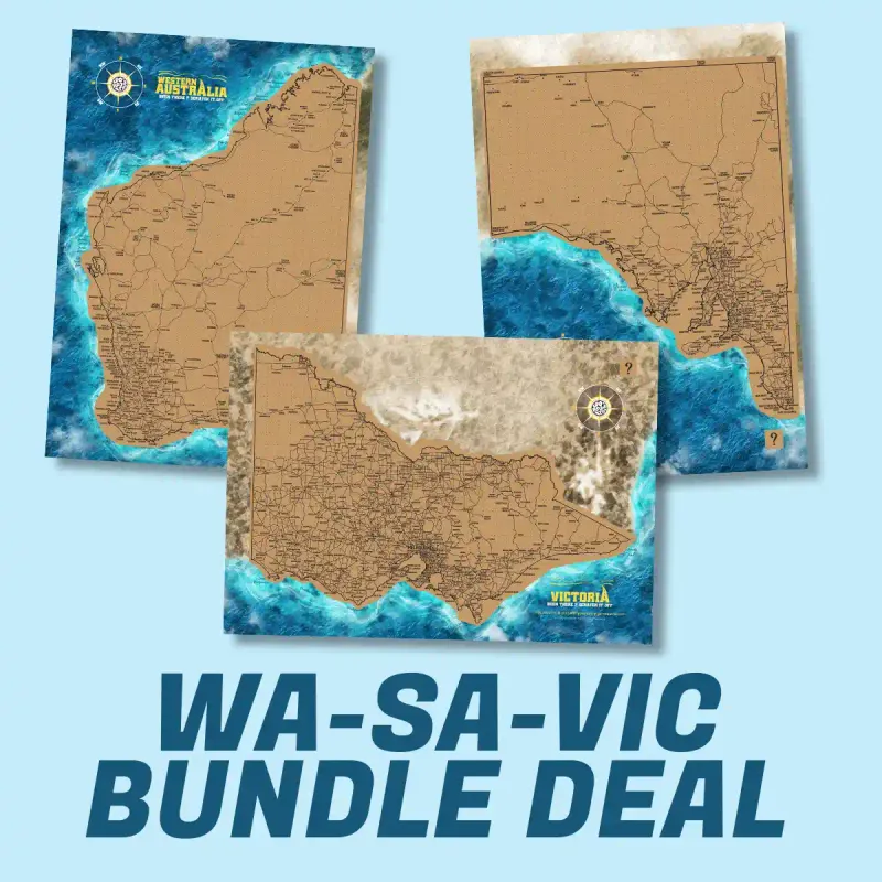 A3 BUNDLE: Across the Bottom. Western Australia, South Australia &amp; Victoria Scratch Maps