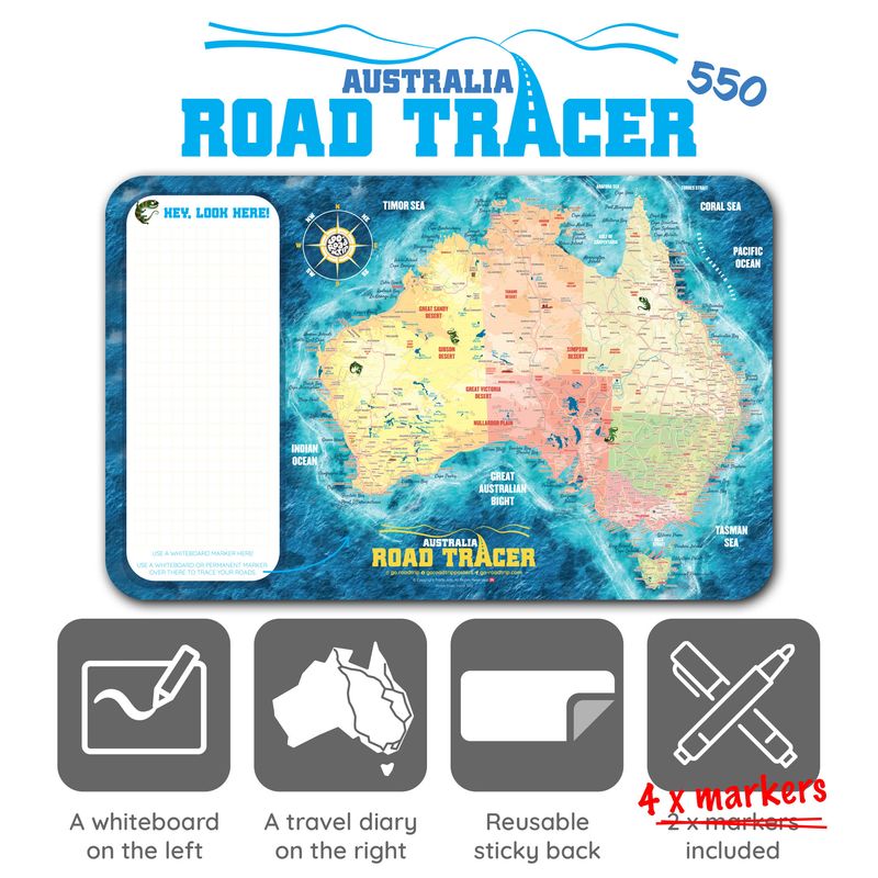 Australia Map Decal for Caravan Pull-Down Tables | ROAD TRACER 550 Dual-Purpose Map &amp; Whiteboard