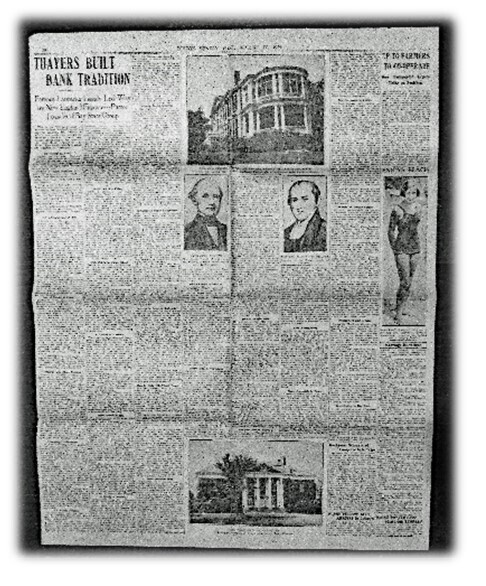 Thayers Built Bank Tradition Newspaper Reprint