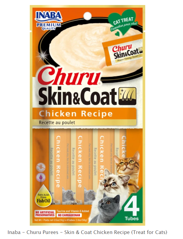 INABA Cat Churu Skin & Coat Chicken - Chicken-4 tubes 提亮毛色顺毛猫条鸡肉味4支装