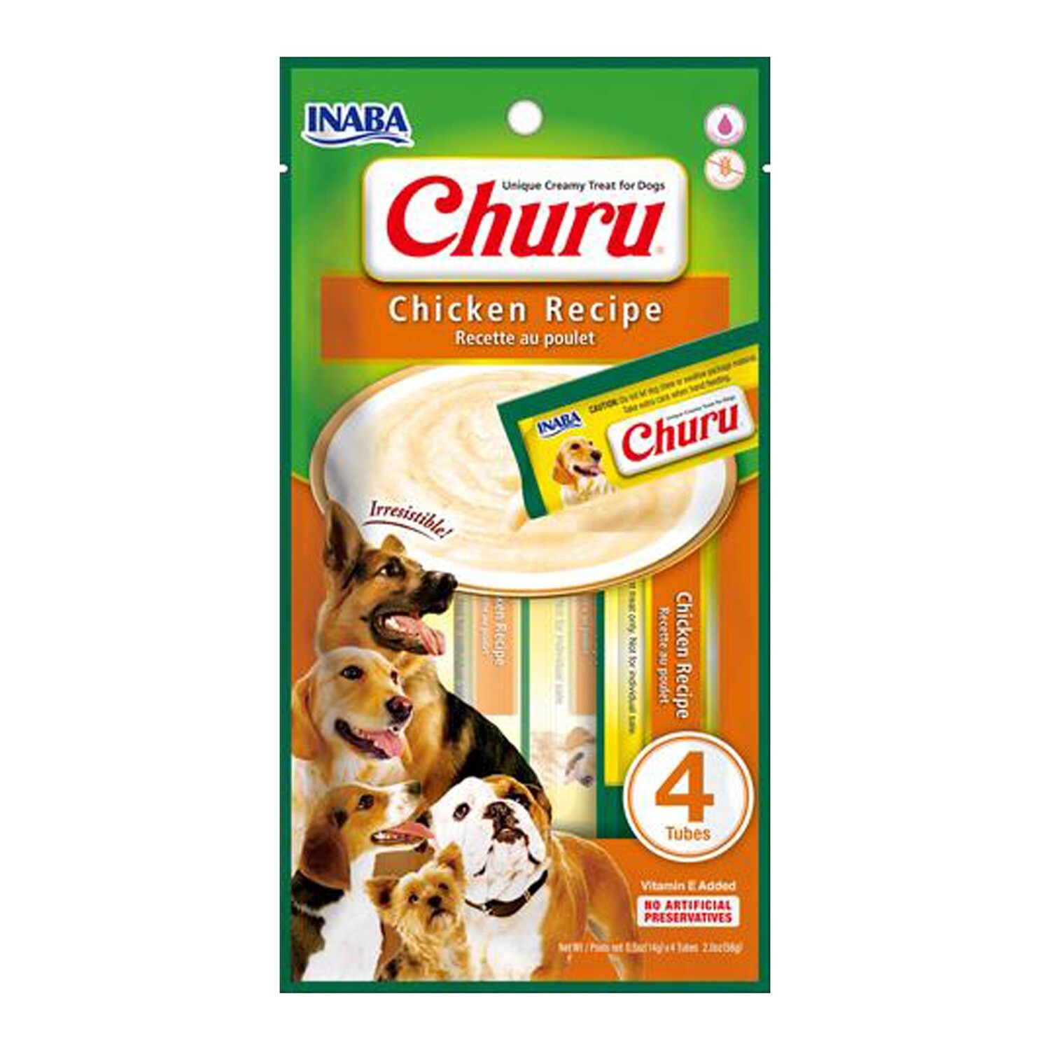 INABA Dog Churu Purees - Chicken Recipe-0.5 oz (14 g) × 4 tubes 慕斯狗汤条鸡肉味4支装