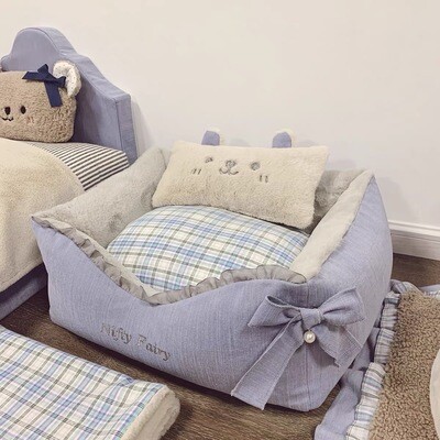 NiftyFairy Blue Teddy Cushion Pet Bed