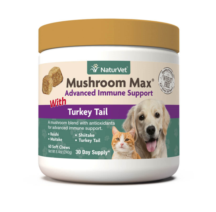 Naturvet Mushroom Max Advanced Immune Support Supplements For cats and dogs -60ct