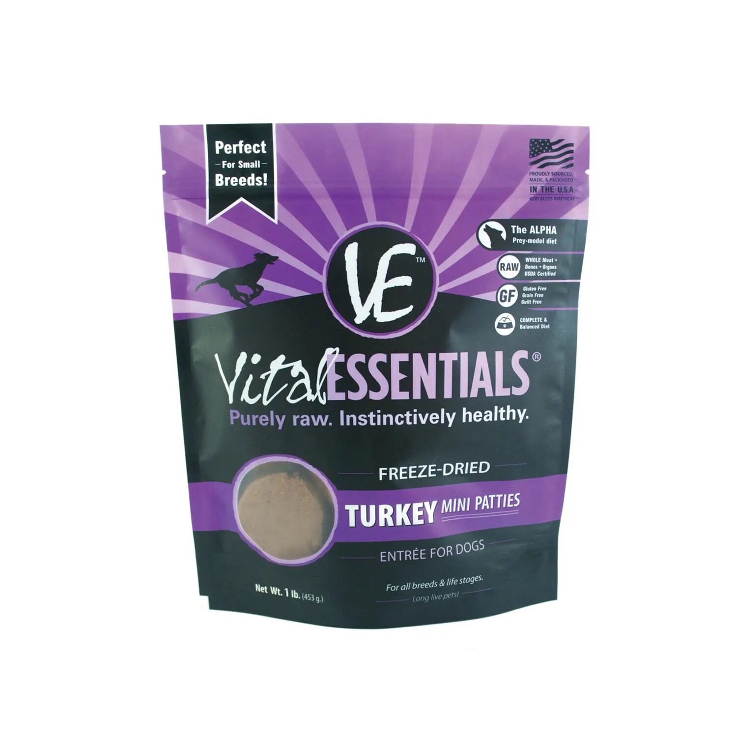 VE Vital Essentials Turkey Patties Freeze-Dried Grain Free Dog Food - 狗狗冻干无谷物火鸡迷你肉饼