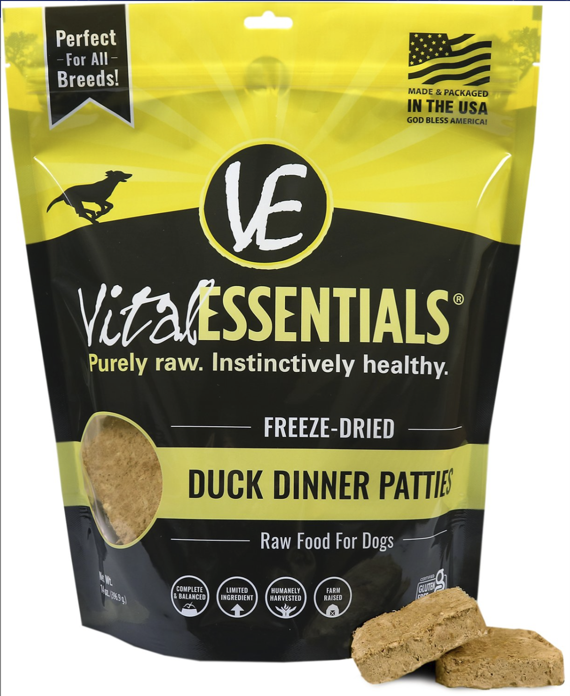 VE Vital Essentials Duck Dinner Patties Freeze-Dried Grain Free Dog Food -  14oz - 狗狗无谷物鸭肉冻干肉饼
