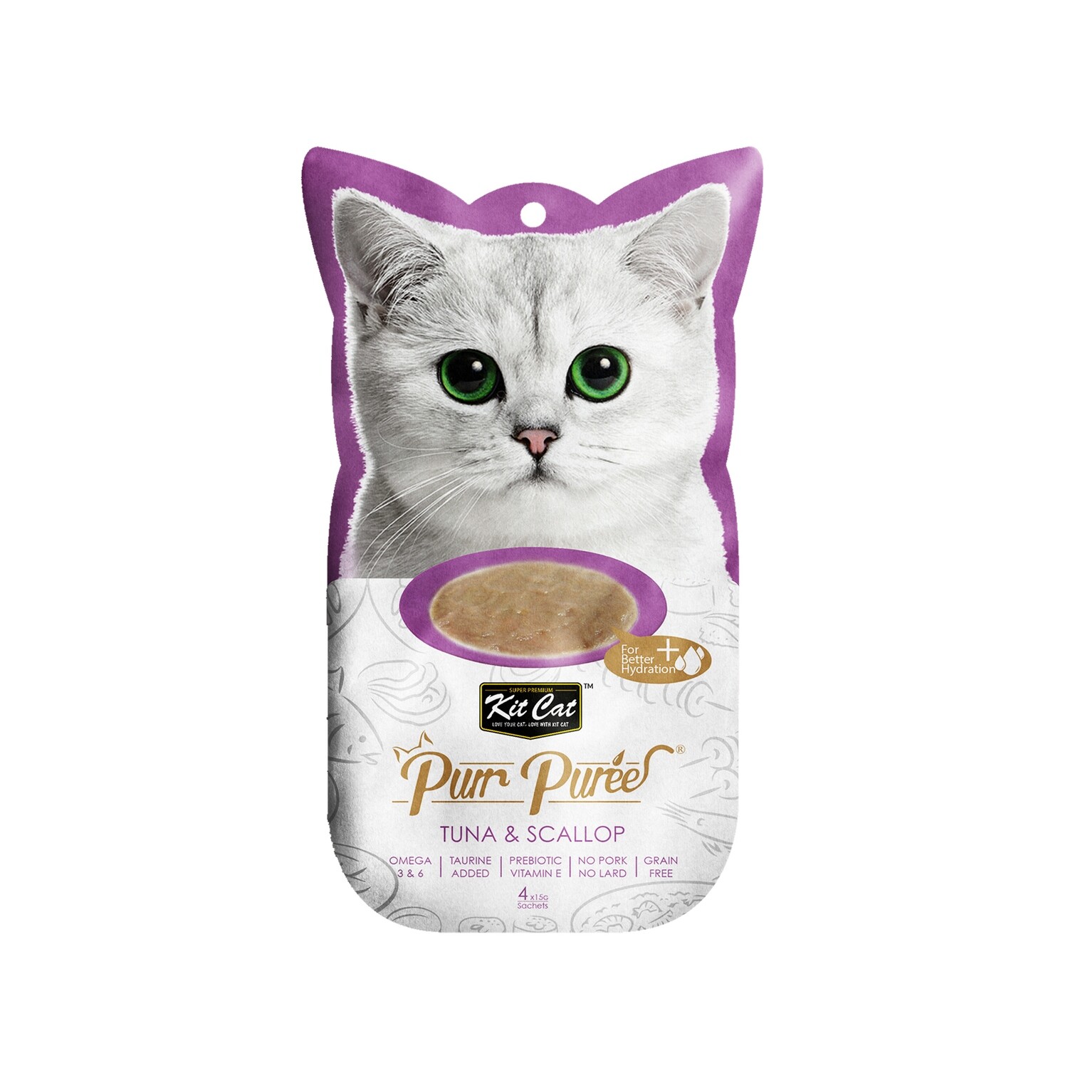 KitCat Purr Puree Cat Treats - Tuna & Scallop-4 x 15g 汤条猫零食-金枪鱼和扇贝