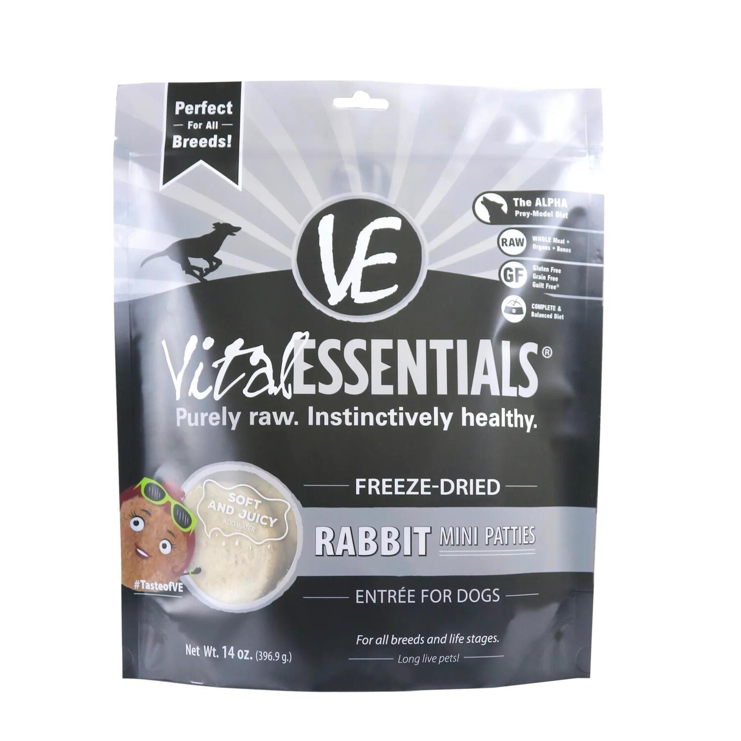 VE Vital Essentials Rabbit Freeze-Dried Patties Dog Food - 14oz