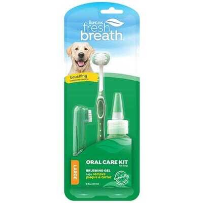 TropiClean Fresh Breath Oral Care Kit for Large Dogs - 大型犬专用牙刷套装药膏指套