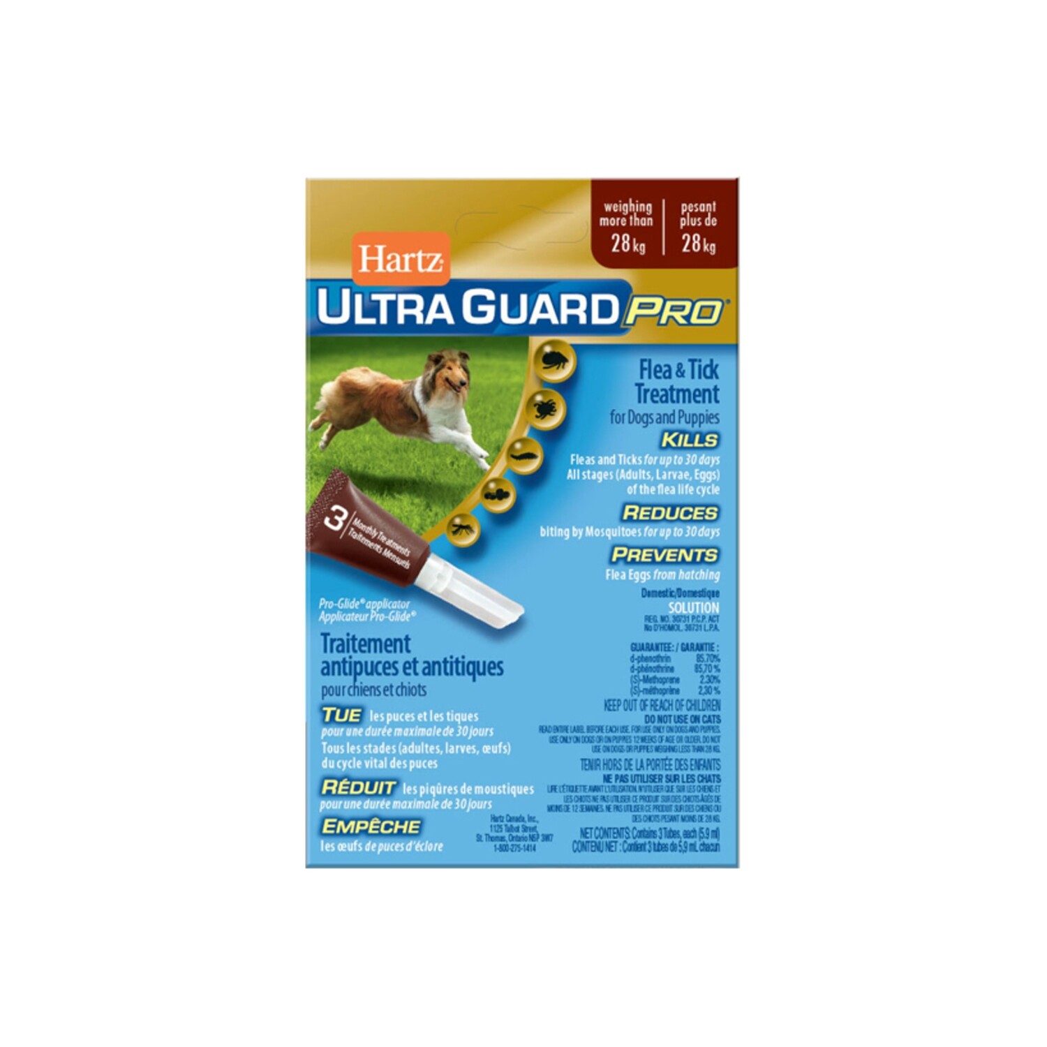 Hartz UltraGuard Pro Flea and Tick Treatment for Dogs and Puppies greater than 28kg-3 Tubes 大型犬用跳蚤和蜱虫体外除虫驱虫