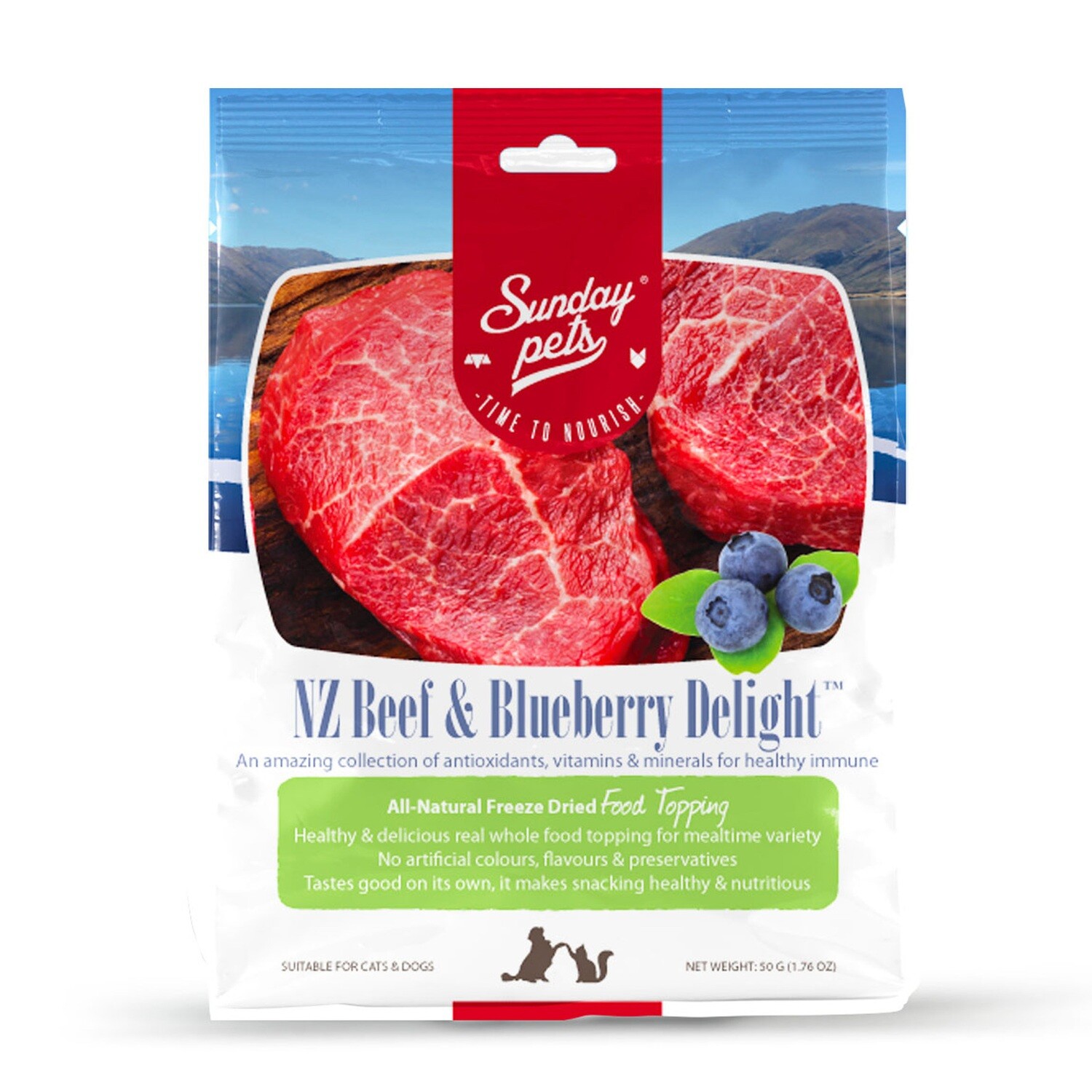Sunday Pets NZ Beef & Blueberry Delight Freeze Dried Food Topping-50g