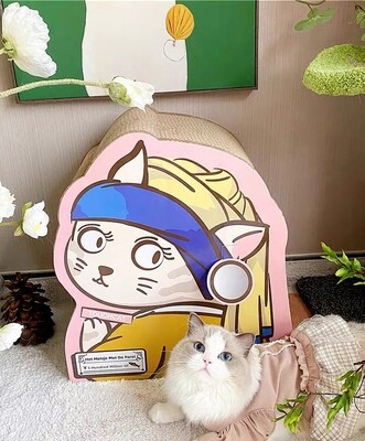 Touchcat Girl with Earrings Standing Cat Scratcher - 戴珍珠耳环的少猫猫抓板
