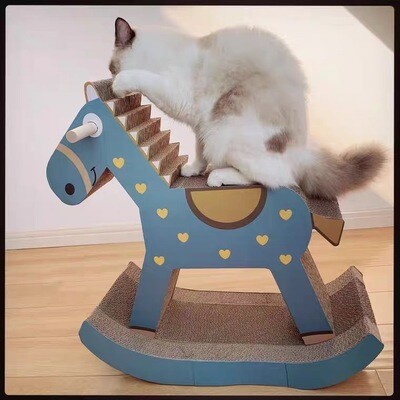 Rocking Horse Cat Scratcher Blue - 摇摇木马猫抓板玩具