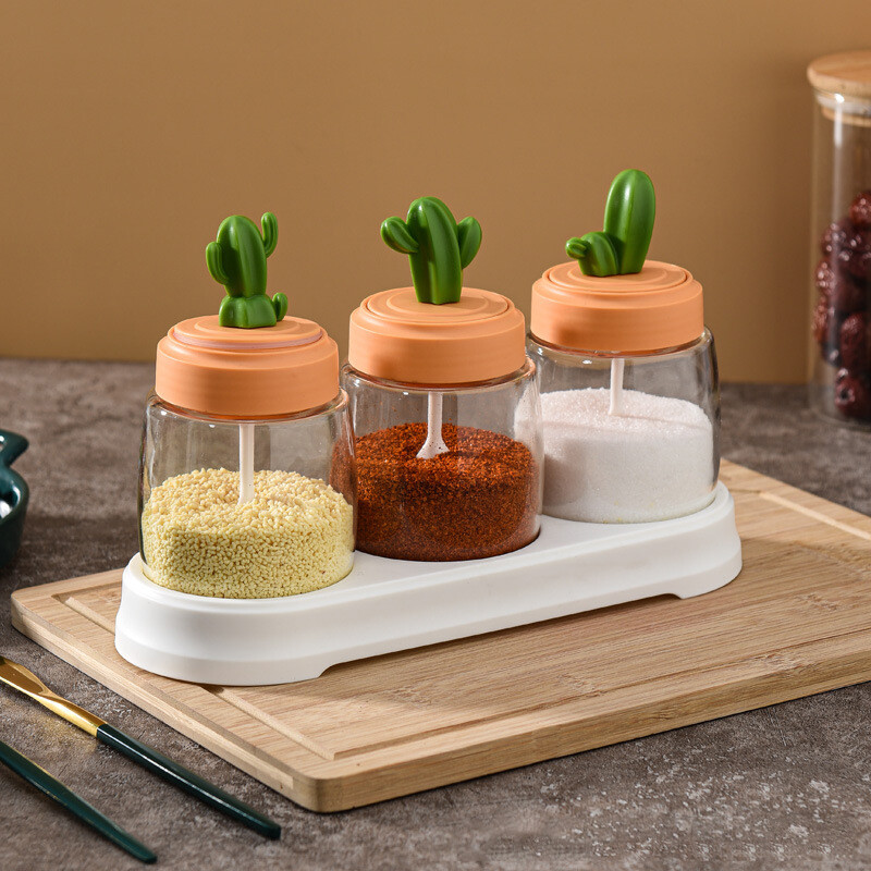 Cactus kitchen Condiment Jar - Set of 3 - 仙人掌调料瓶三件套
