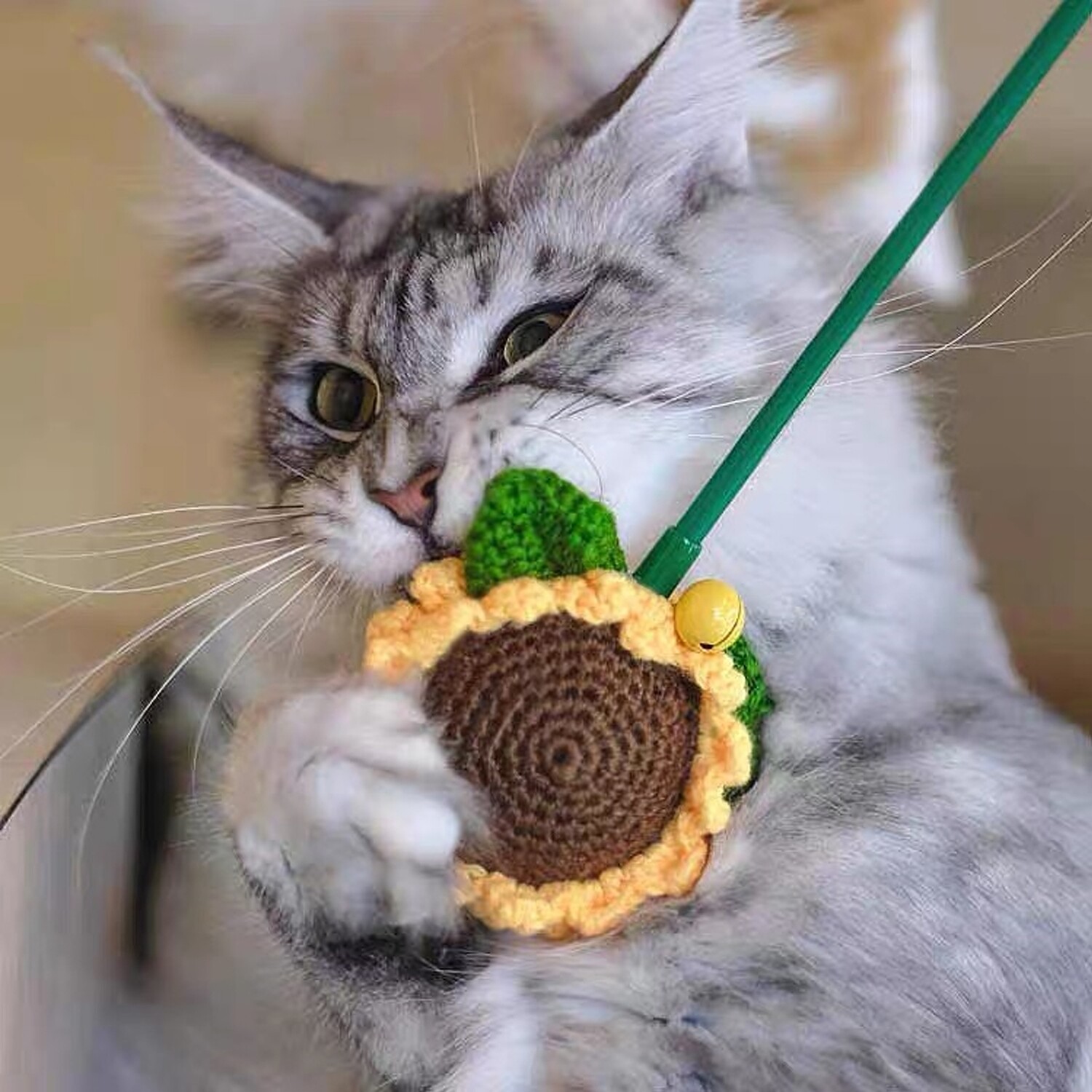 Meowcard sunflower bell catnip teaser stick 向日葵针织铃铛猫薄荷逗猫棒
