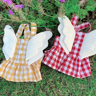 Small wings plaid skirt spring and autumn thin section pet clothes - 小翅膀格子裙
