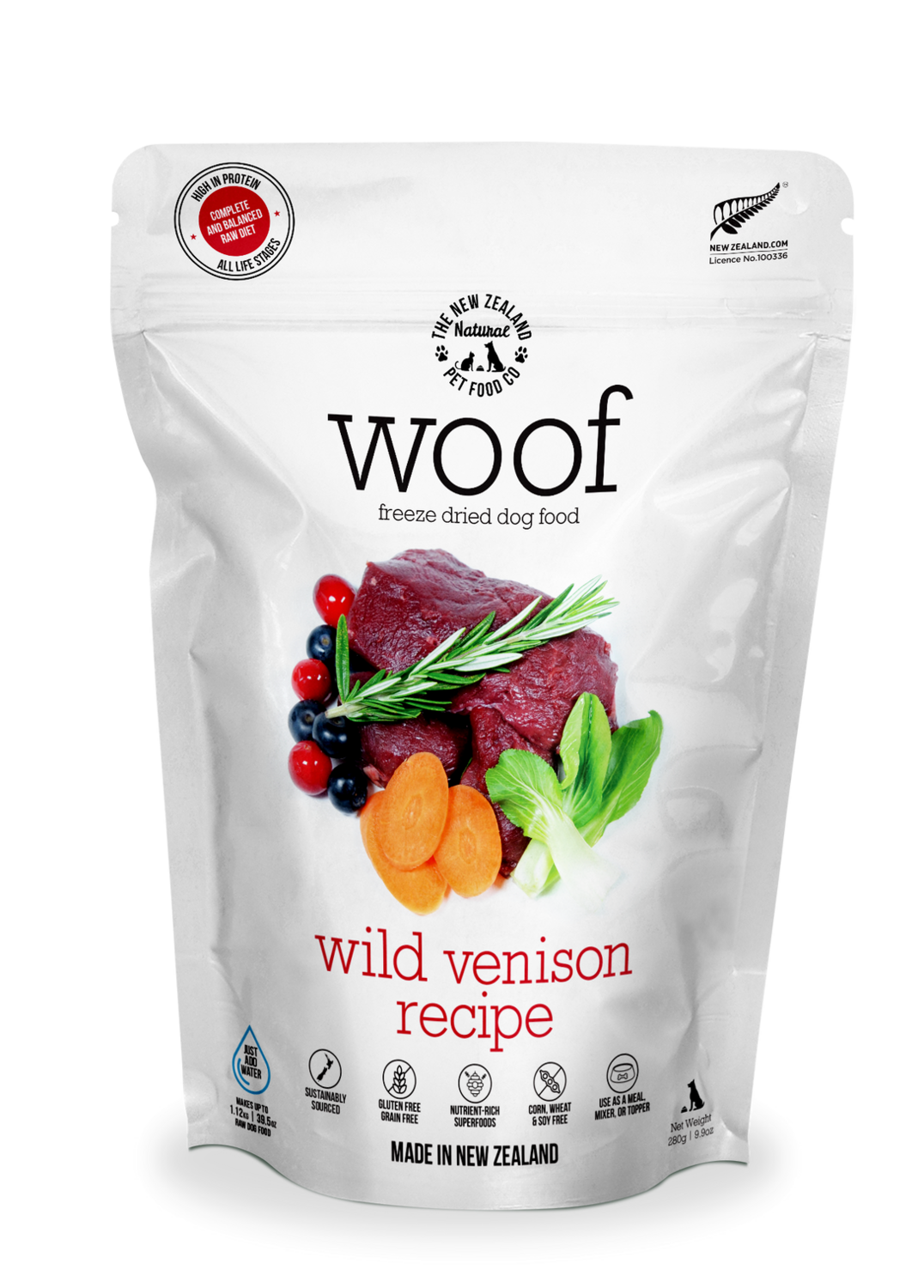 The NZ Natural Woof Freeze Dried Dog Food - Venison (BB 05 AUG 24)