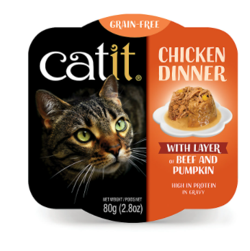 Catit Chicken Dinner Adult Cat Food with Beef and Pumpkin in Gravy-80g(2.8oz) - 鸡肉牛肉南瓜猫猫餐盒