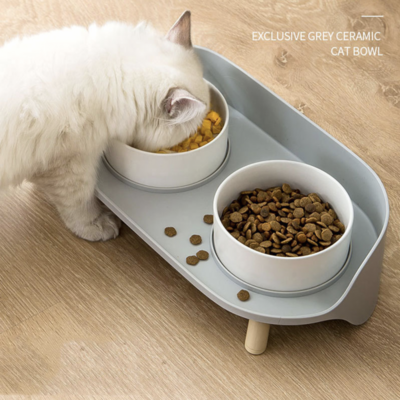 Ceramic pet 2 bowl& stand-流体动物陶瓷可拆高架饭盆宠物碗
