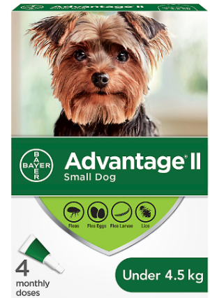 Advantage® II Small Dog Once-A-Month Topical Flea Treatment - Under 4.5 kg 4 doses 小型犬驱虫药 Under 4.5 kg 4 dose