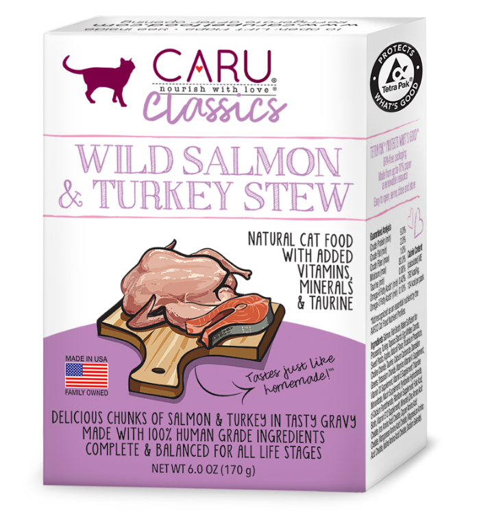 Caru Classic Salmon&Turkey Stew Grain-Free Wet Cat Food, 6oz- Caru 三文鱼火鸡肉无谷物猫餐盒