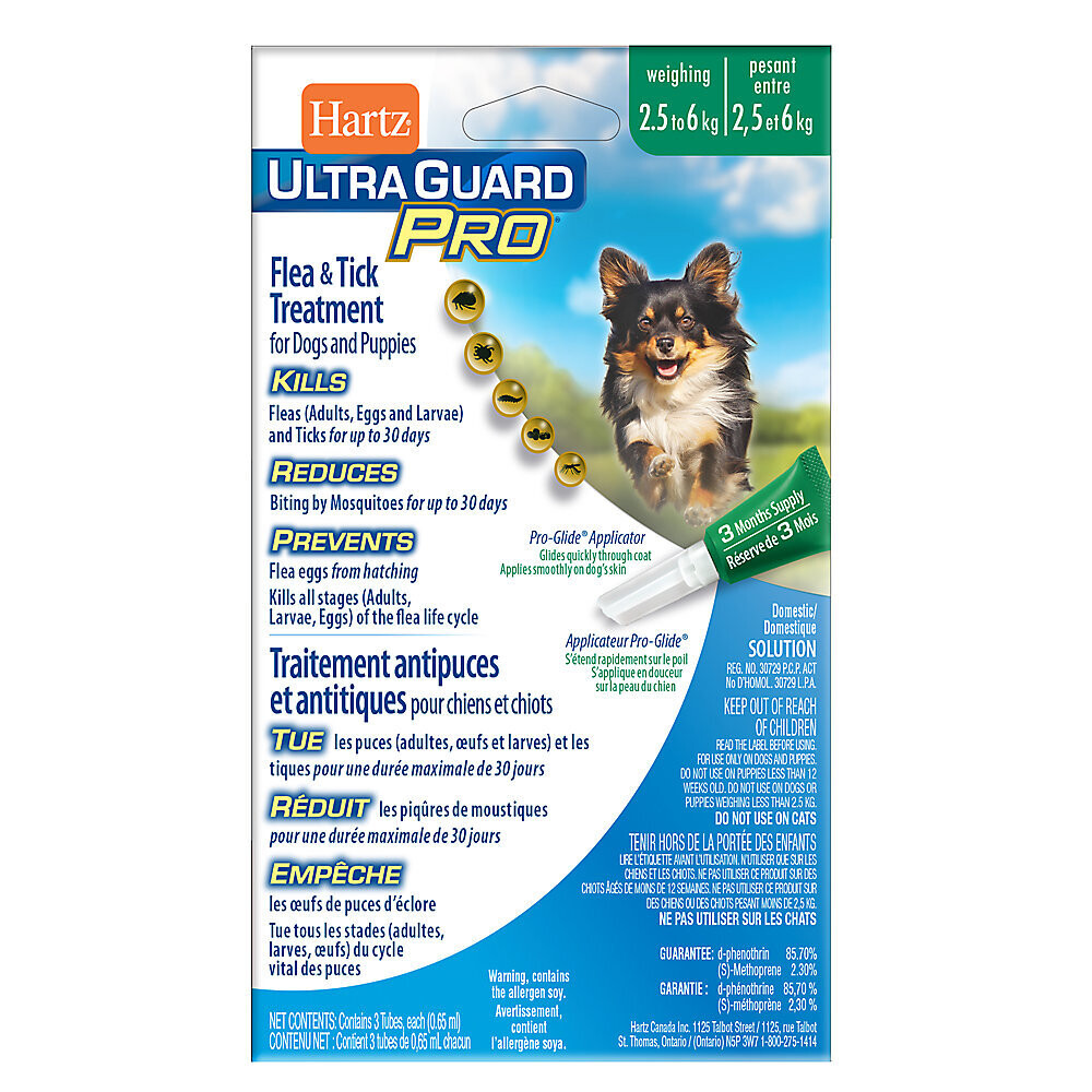 Hartz UltraGuard Pro Flea and Tick Treatment for Dogs and Puppies - 2.5kg to 6kg-3 Tubes 犬用跳蚤和蜱虫体外除虫驱虫