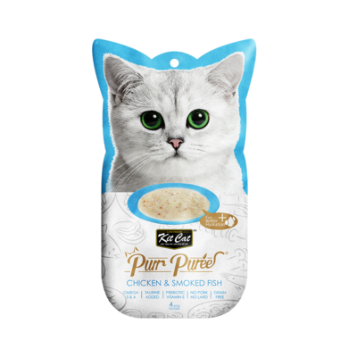 KitCat Purr Puree Cat Treats - Chicken & Smoked Fish 4*15g 汤条猫零食-鸡肉和熏鱼