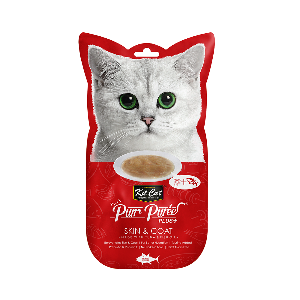 KitCat Purr Puree Plus+ Tuna & Fish Oil (Skin & Coat) 4*15g 汤条猫零食-吞拿和鱼油