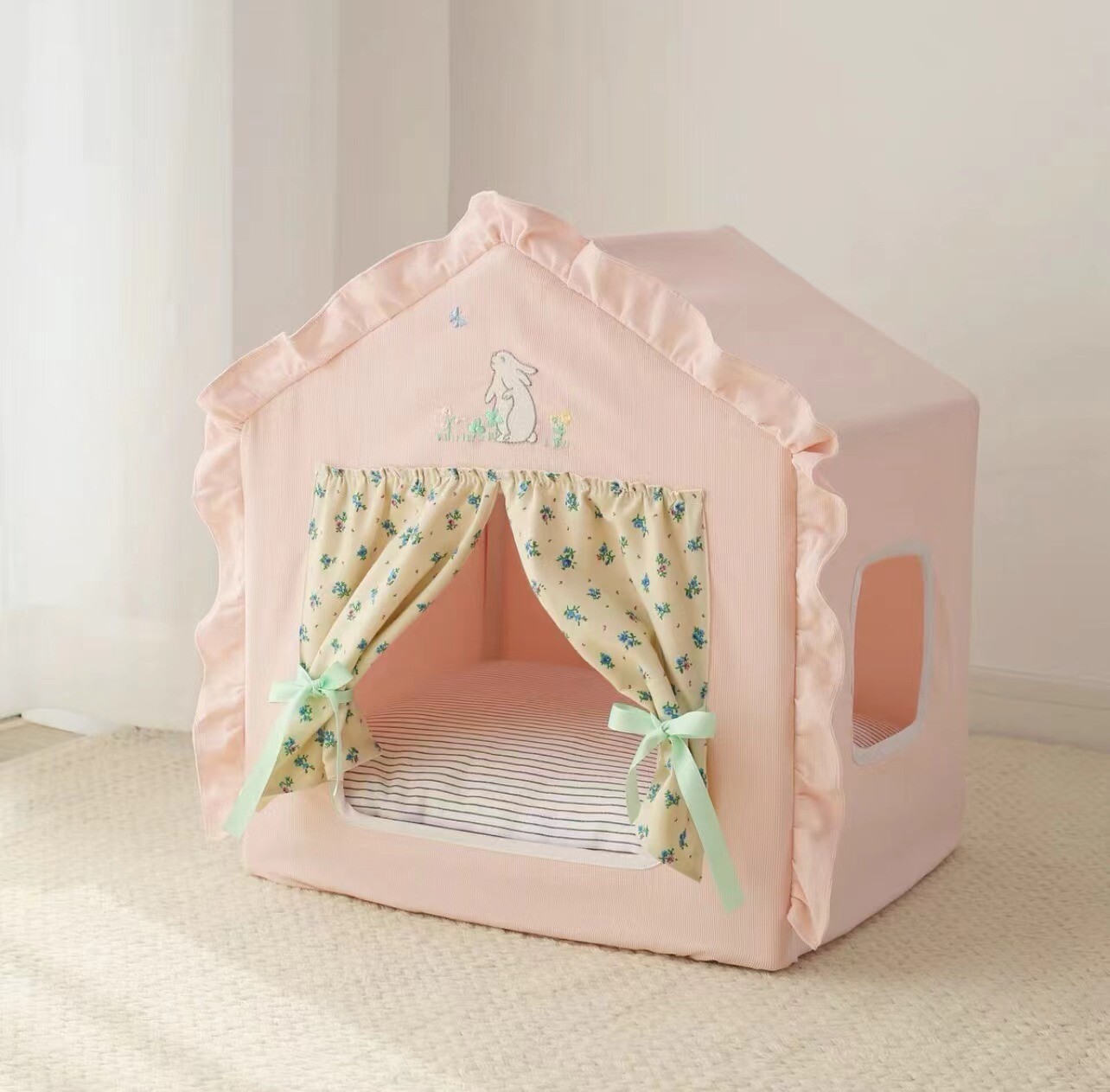 Nifty Fairy Pet Pink Tent Cat/Dog Bed - 米南粉色刺绣帐篷窝