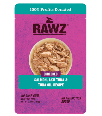 RAWZ CAT POUCH Shredded Salmon, Aku Tuna & Tuna Oil Wet Food