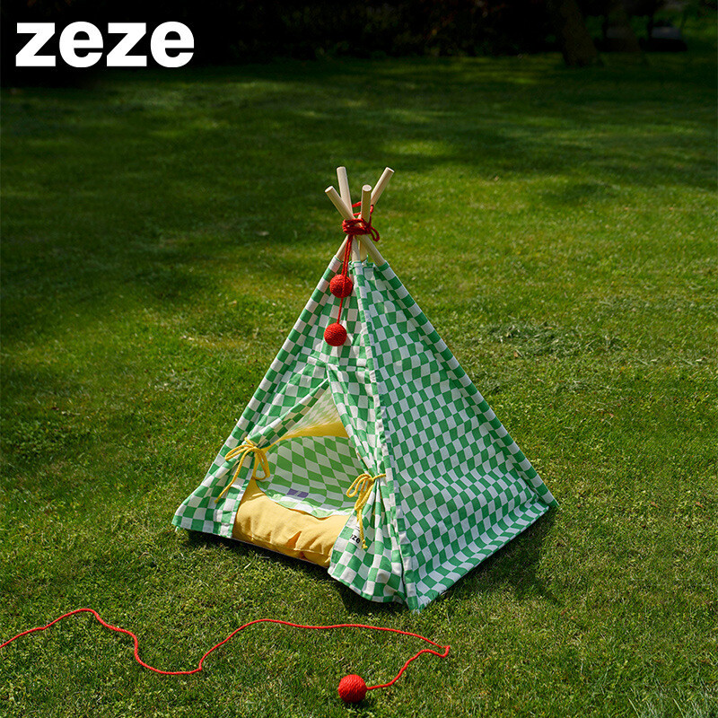 zeze Green Plaid Pet Bed Tent - 绿色格格宠物帐篷窝