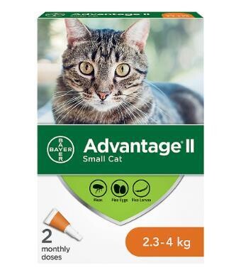 Advantage® II  Small Cat Once-A-Month Topical Flea Treatment  4 dose - 2.3kg- 4 kg- 小型猫驱虫药 2.3kg- 4 kg  4 dose