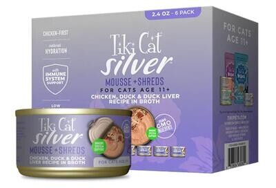TikiCat® Silver™ Senior Mousse & Shreds with Chicken, Duck & Duck Liver Recipe in Broth (6 pack) (11yrs+)