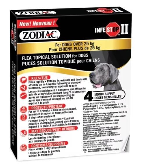 Zodiac Infestop II 体外驱虫，适用于体重超过 25 公斤的狗 - 3 支装