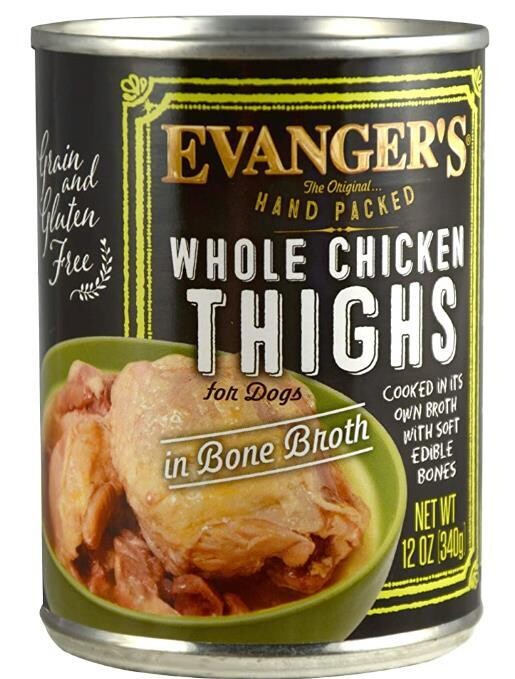 Evanger's Whole Chicken Thighs in Bone Broth for Dogs