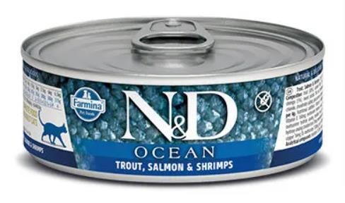Farmina N&D Ocean成年猫罐头 - 鳟鱼、鲑鱼和虾炖