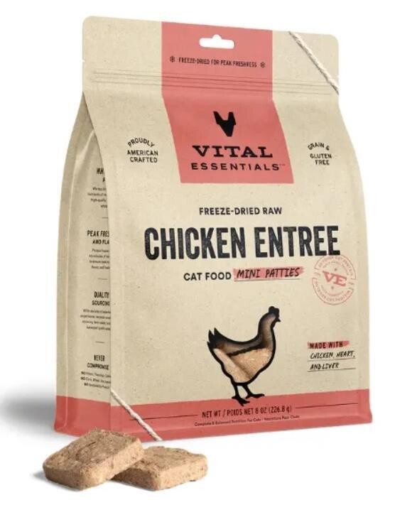 Vital Essentials Freeze-Dried Raw Chicken Entrée for Cats - Mini Patties