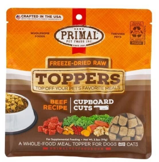 PRIMAL FREEZE-DRIED RAW TOPPERS BEEF FOR DOGS AND CATS