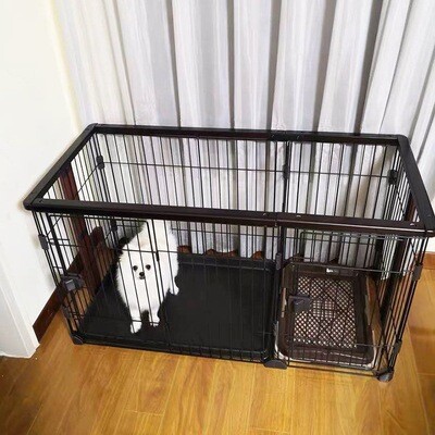 Wooden dog crate with toilet