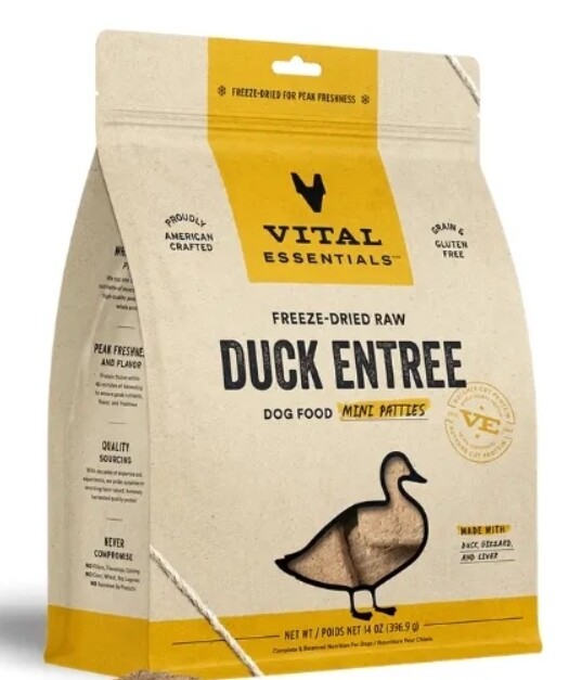 Vital Essentials Freeze-Dried Raw Duck Entrée for Dogs - Mini Patties