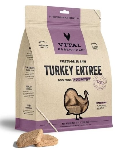 Vital Essentials Turkey Mini Patties Entree Freeze-Dried Raw Dog Food