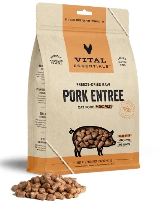 Vital Essentials Freeze-Dried Raw Pork Entrée for Cats - Mini Nibs