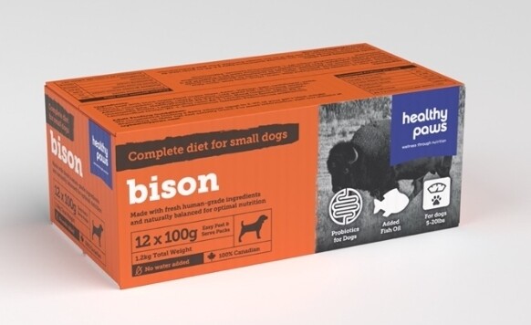 Healthy Paws Raw Dog Food Complete Small Dog Dinner Bison Recipe