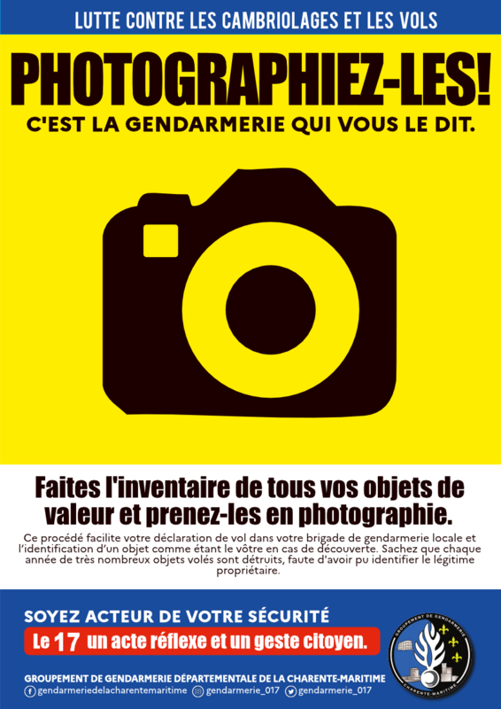 Photographiez-les ! 
Une des 24 affiches de lutte contre les vols et les cambriolages du Major !