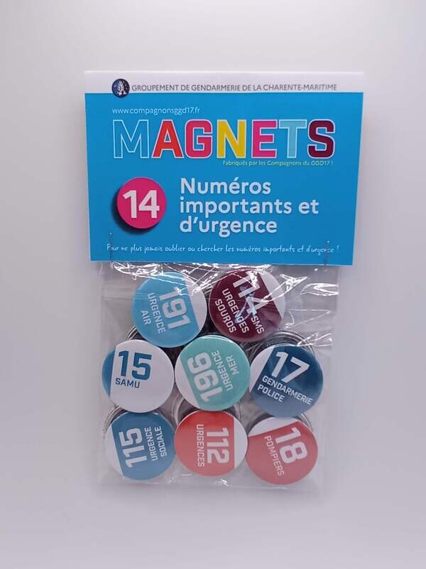 Pack 14 magnets NUMÉROS IMPORTANTS ET D'URGENCE