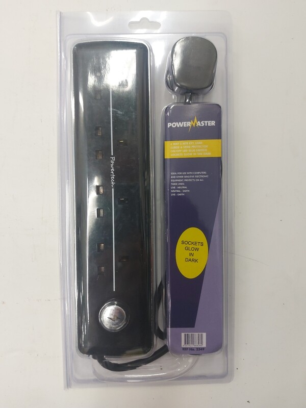 Powermaster 4way 2mtr Extension Lead (On/off LED Switch) Glow In The Dark Sockets