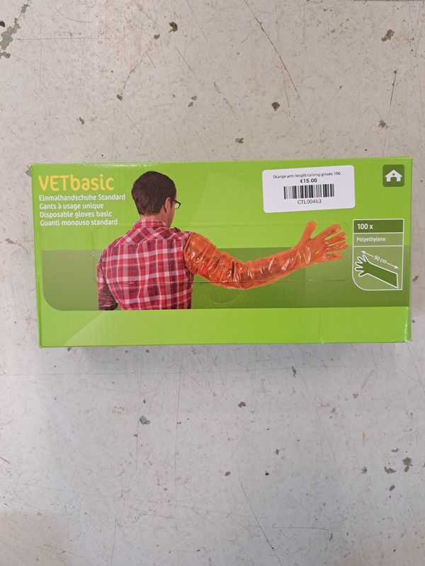 Orange arm length calving gloves 100 pack