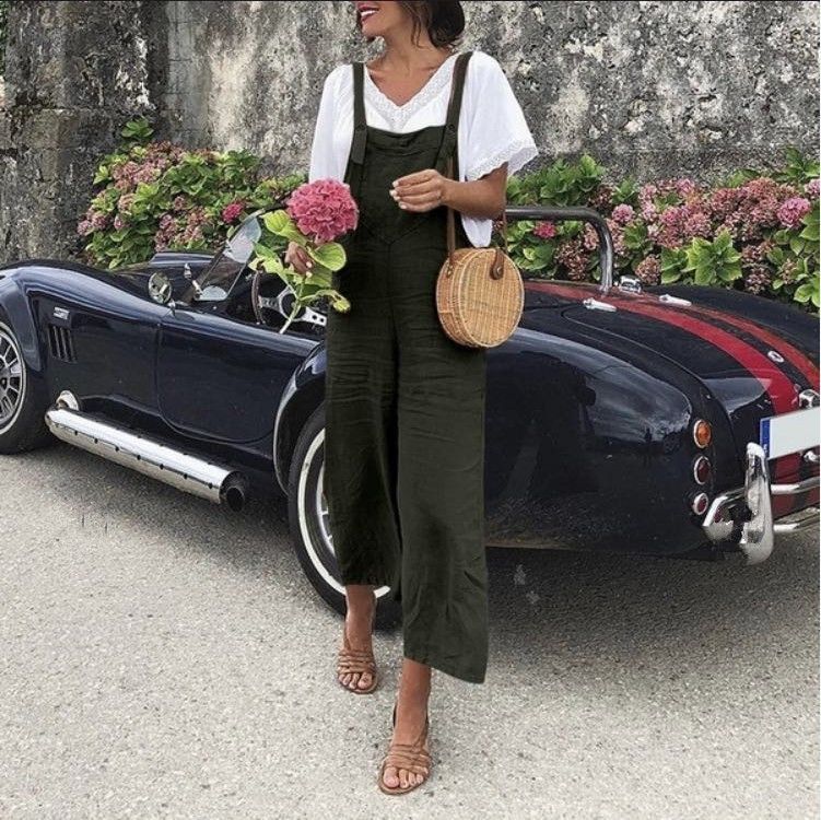 Spring and Autumn Strap Pocket Casual Jumpsuit For Women